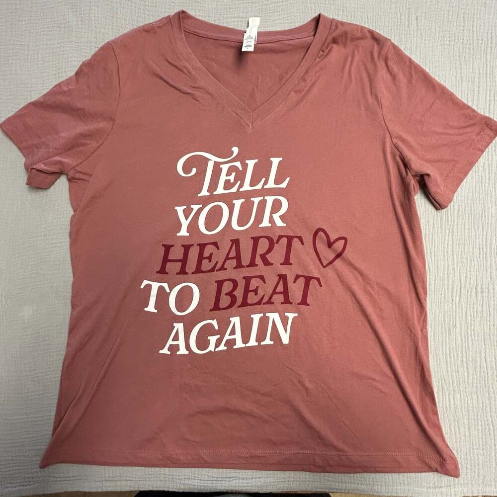 Bella+Canvas Tell Your Heart To Beat Again V-Neck T-Shirt Size Large